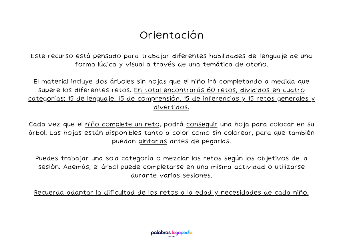 Material de otoño para logopedia | El árbol de las palabras