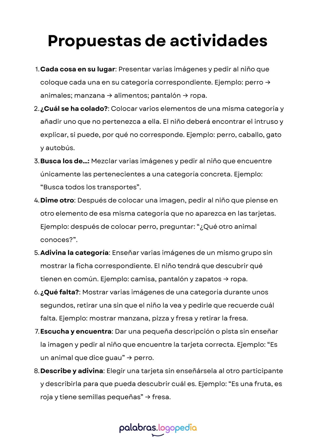 Cada cosa en su lugar | Categorías semánticas